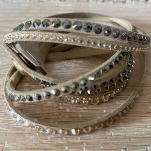 Swarovski (Sand/ Neutral) Leather/ Crystal Wrap Bracelet - (OS)